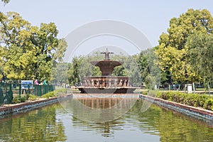 Big water fountain on the lake