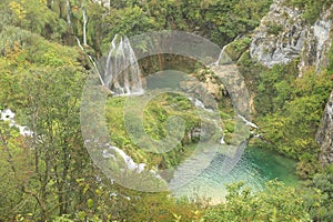 Big Waterfall and other small waterfalls on Plitvicka Jezera in Croatia