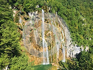 Big waterfall Veliki slap or Slap Plitvica, Plitvice Lakes National Park or nacionalni park Plitvicka jezera, UNESCO photo