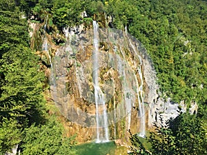 Big waterfall Veliki slap or Slap Plitvica, Plitvice Lakes National Park or nacionalni park Plitvicka jezera, UNESCO