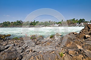 Big waterfall and Water rapid, Mekong river Loas.