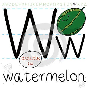 Big Watermelon ready for its Lesson of Letter W, Vector Illustration