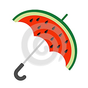 Big watermelon slice cut with seed. Umbrella shape. Flat design icon Summer autumn fall time. White background. Isolated.