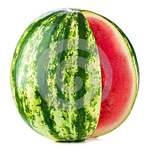 Big watermelon and slice isolated on white background as package design element