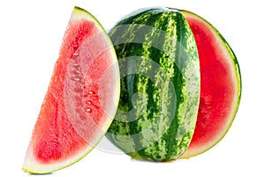 Big watermelon and slice isolated on white background as package design element