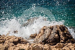 Big wave on the beach. Makarska, Croatia