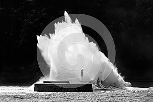 Big wave breaking on breakwater