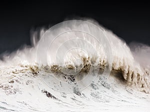 Big wave breaking on windy day