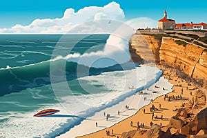 Big wave in the ocean, great for surfing. Illustration