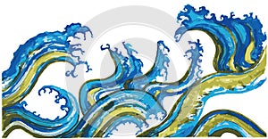 big wave. sea spray. brush stroke illustration.