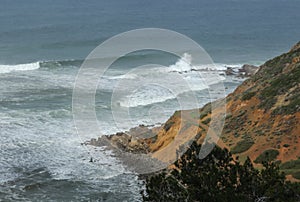 Big Waves Caused by A Major Winter Storm Lash the Coastline, Palos Verdes Peninsula, South Bay, Los Angeles County, California