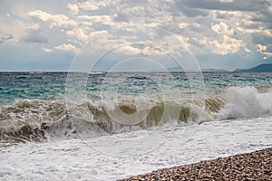 big waves hitting the Konyaalti coast on a stormy day