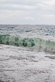 big waves hitting the Konyaalti coast on a stormy day