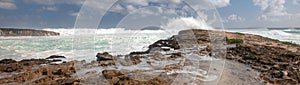 Big waves hitting shore at Laie Point coastline at Kaawa on the North Shore of Oahu Hawaii United States