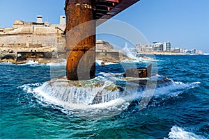 Big waves near a bridge in Fort St Elmo, Valletta, Malta