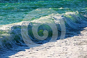 Big waves near the embankment. Stormy autumn black sea. Raging Black Sea. Big wave closeup