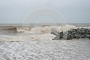 Big waves at pantai cinta berahi beach locates in kota bharu, kelantan, malaysia photo