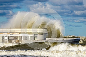 Big waves in a storm on the coast of the Baltic sea