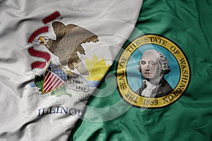 big waving colorful national flag of washington state and flag of illinois state photo
