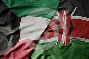 big waving national colorful flag of kenya and national flag of kuwait