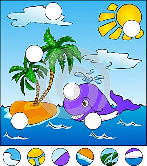 A big whale swiming in the sea. complete the puzzle and find the