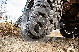 Big wheel car closeup . Offroad 4x4 concept