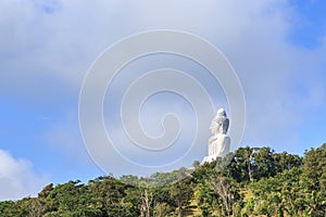 Big white buddha statue on the mountain in Phuket,