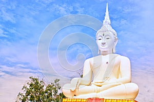 Big white Buddha statue in Wat Pho Kao Ton , Sing Buri , Thailand