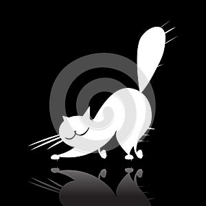 Big white cat silhouette on black