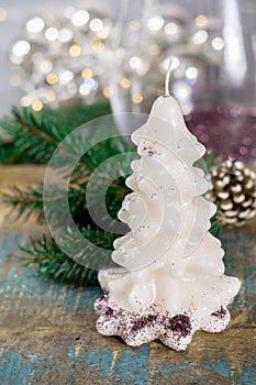 Big white christmas tree candle, christmas decoration with light