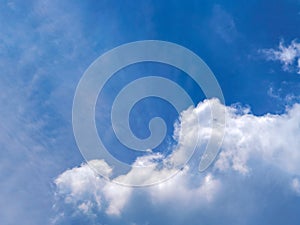 Big white cloud in clear blue sky. Nature Background