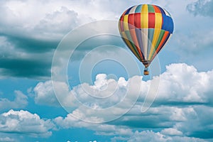 big white clouds on the blue sky, Nimbostratus clouds, an altostratus cloud, hot air balloon in the sky