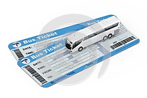 Big White Coach Tour Bus over Bus Tickets. 3d Rendering