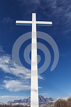 Big white cross against a blue sky in Tafi del Valle, Tucuman, Argentina