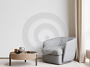 big white living room.interior design,grey chair, wall for mock up