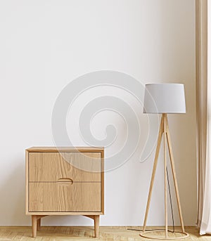 big white living room.interior design,wooden sideboard,lamp,carpet ,wall for mockup and copy space