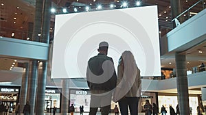 A big white mockup blank board screen at a shopping mall