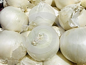 Big white onions in a grocery store