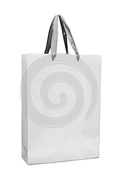 Big white paper bag with satin ribbon handles