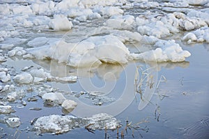 Big white pieces of ice and snow. debacle