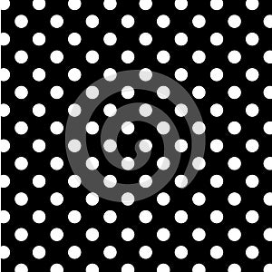 Big White Polka Dots on Black, Seamless Background