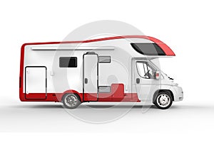 Big white and red camper vehicle