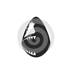 Big white shark head logo negative space, jaws with sharp teeth fish predator front view, white black illustration in minimal