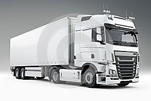 Big white truck with a trailer, cargo delivery. Generative ai