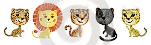 big wild cats images set digital illustration