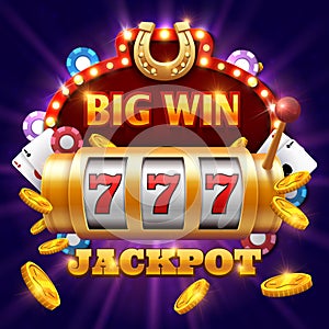 Big win 777 lottery vector casino concept with slot machine