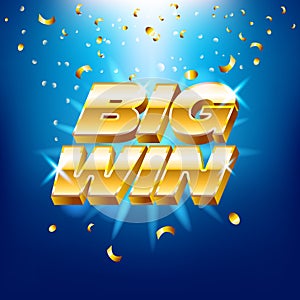 Big win banner with gold text for casino machines, gambling games, success, prize, lucky winner, vector illustration.