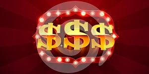 Big win banner. Sign with golden dollar sign. Online casino