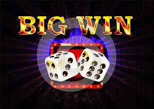 Big win gold text on retro red board vector banner