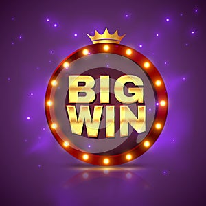 Big win. Prize label winning game lottery poster. Casino cash money jackpot gambling vector website promotion banner